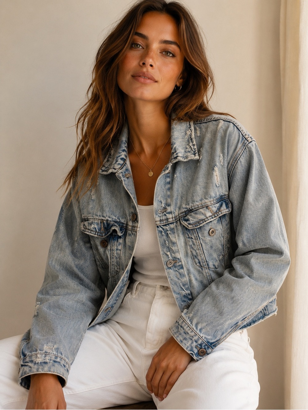 pistola Light Blue Distressed Denim Jacket